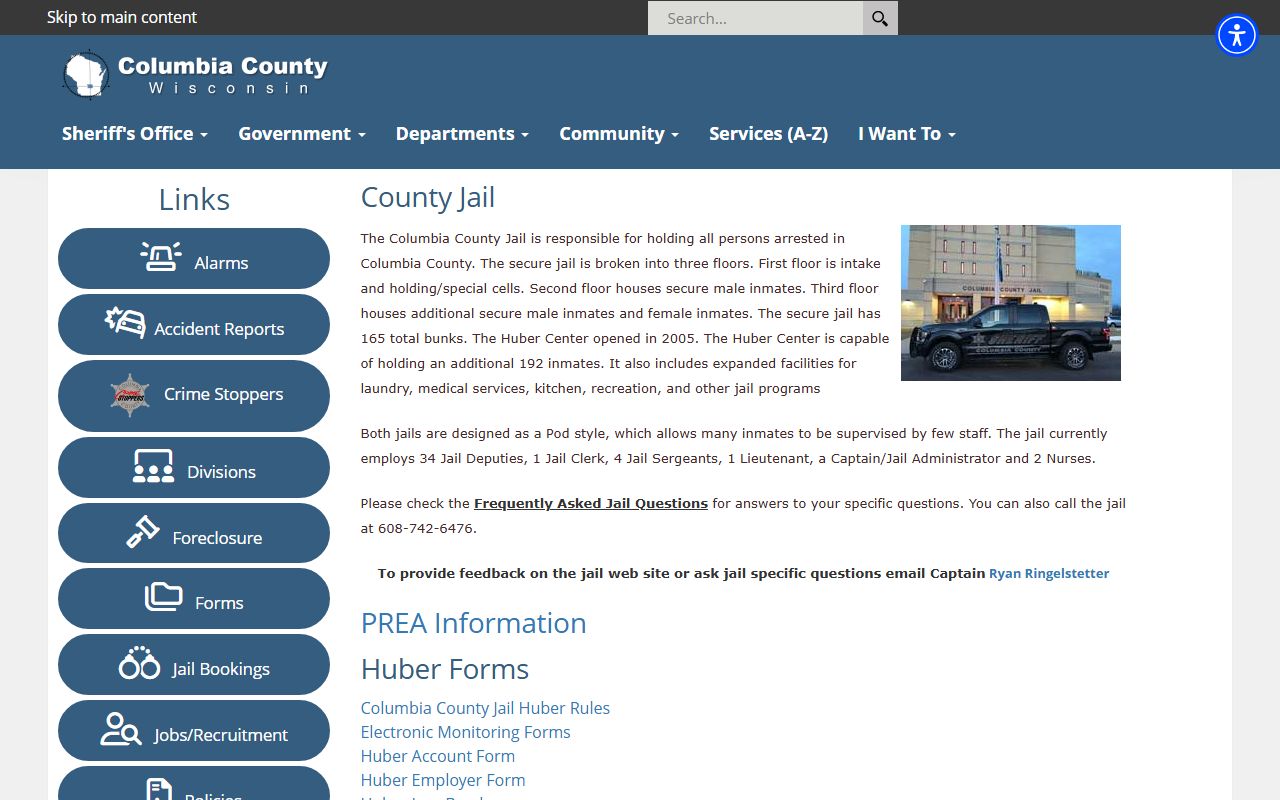 Columbia County jail population and facility page