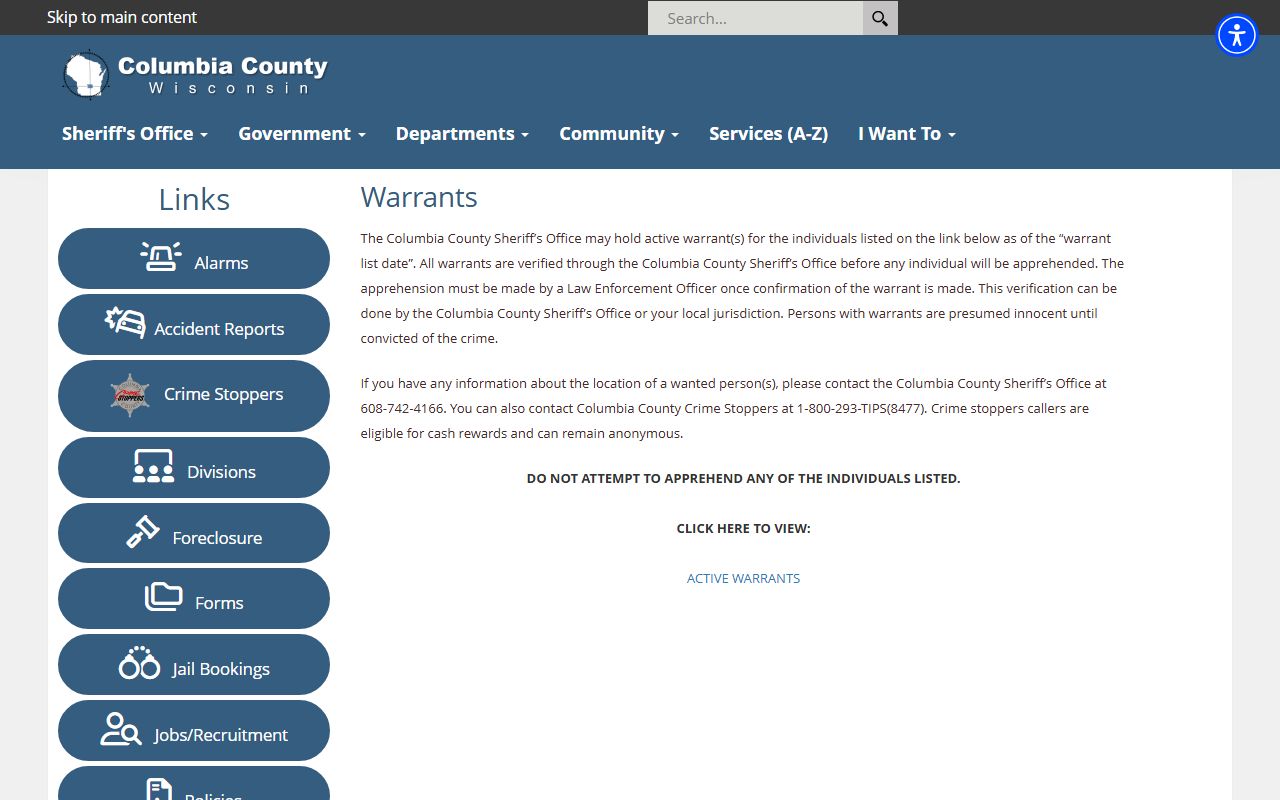 Columbia County warrants and court records after arrest